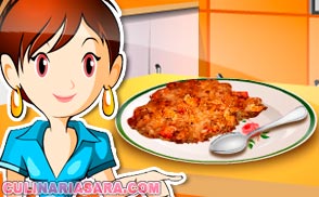 Caçarola de arroz de frango com salsa